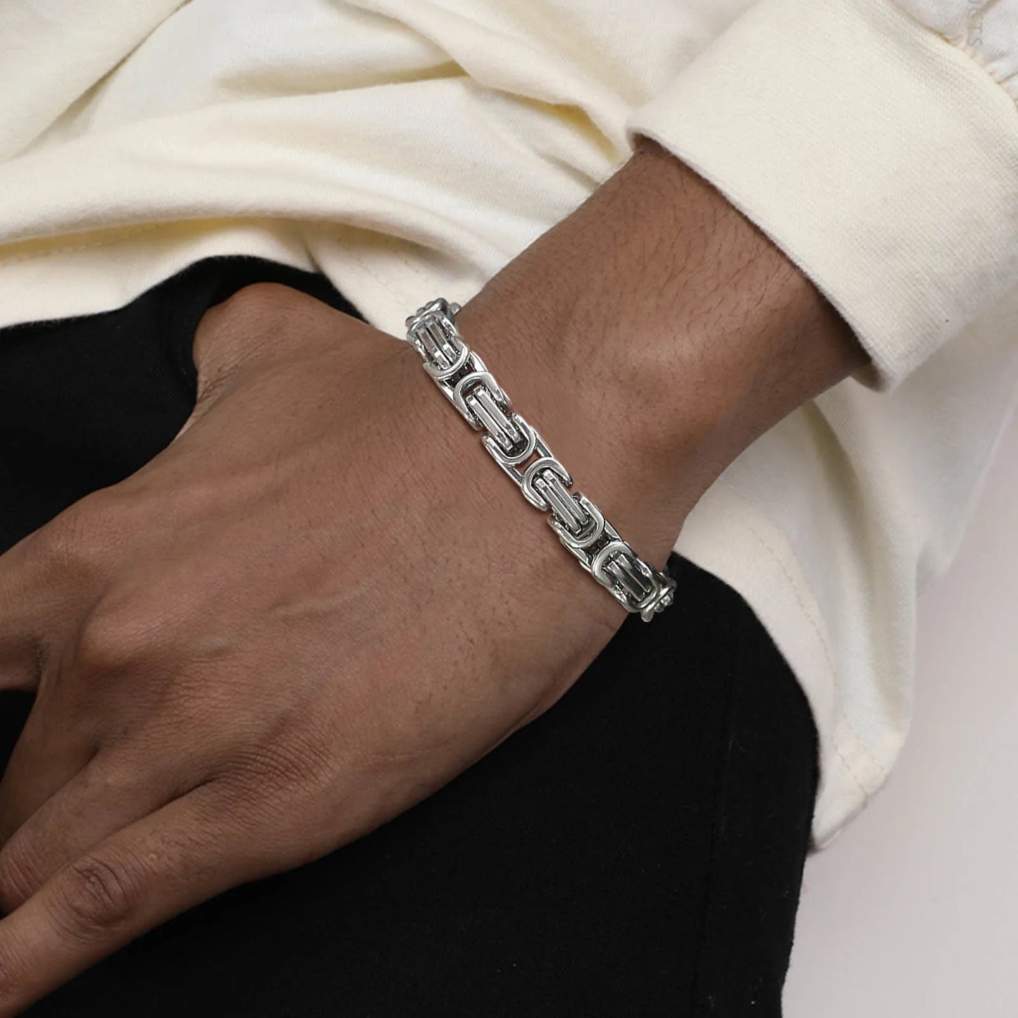 Men's Byzantine Chain Bracelet for Boys, 4/5/6/8MM Wide Stainless Steel Link Wristband,Gifts for Him