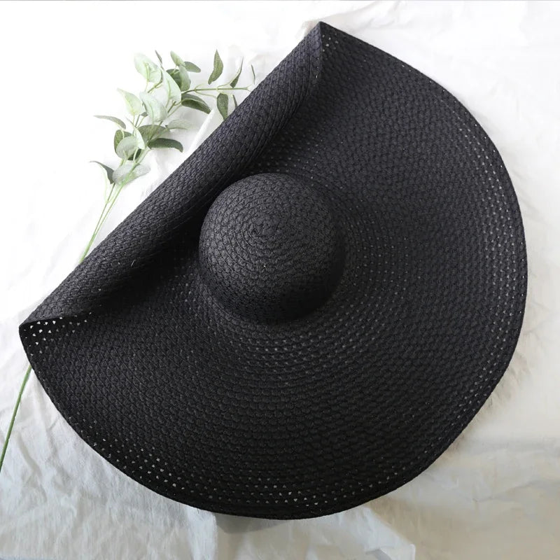 70cm Oversized Wide Brim Sun Hat Travel Large UV Protection Beach Straw Hats Women's Summer Floppy Foldable Chapeaux Wholesale
