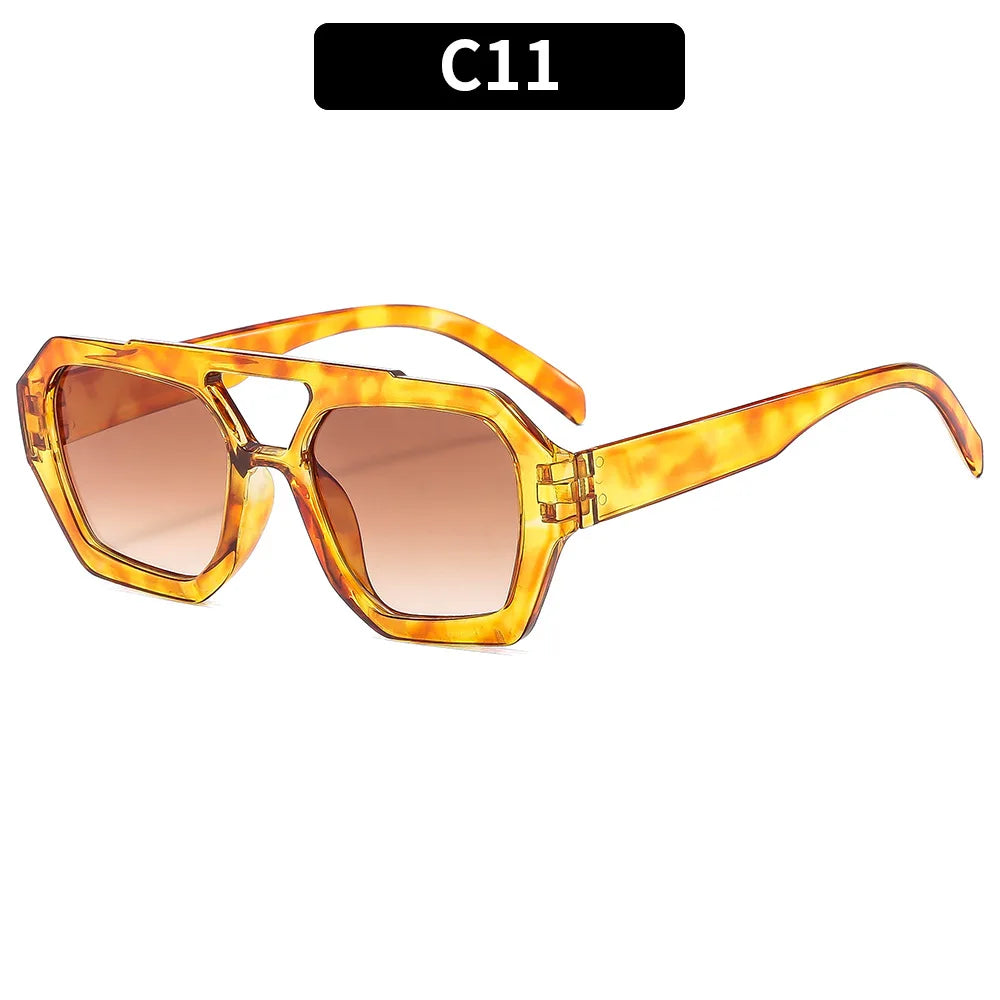 Retro Double Bridges Women's Sunglasses Big Frame Leopard Brown Gradient Eyewear Fashion Luxury Designer Sun Glasses Men Shades