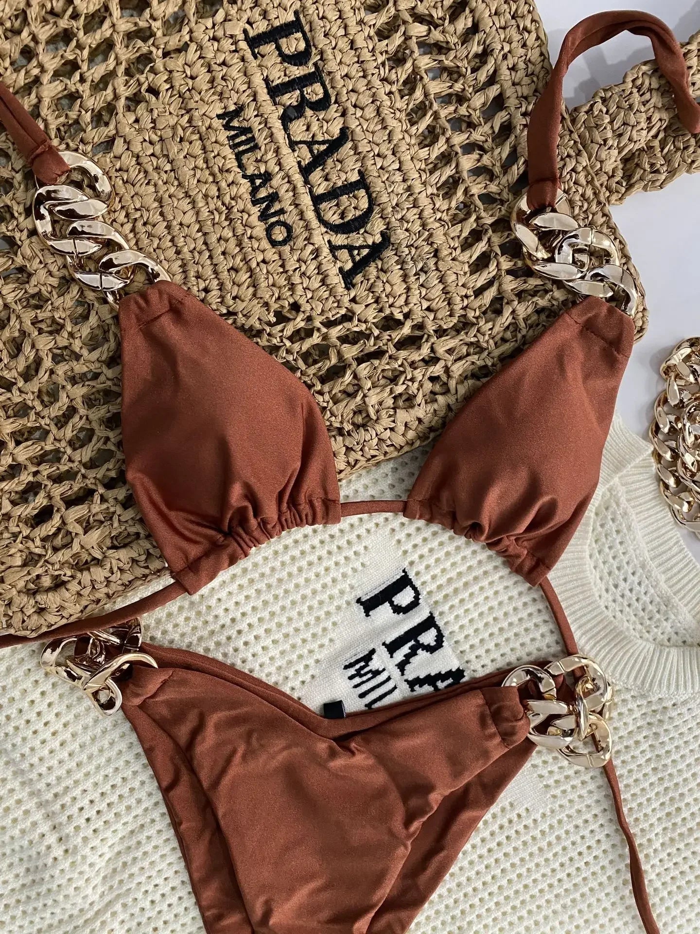 2025 New Sexy Push Up Bikini Micro Chain Summer Soft Fabric Entry Luxury Swimsuit Women Two Pieces Set Bathing Suit Beach Wear