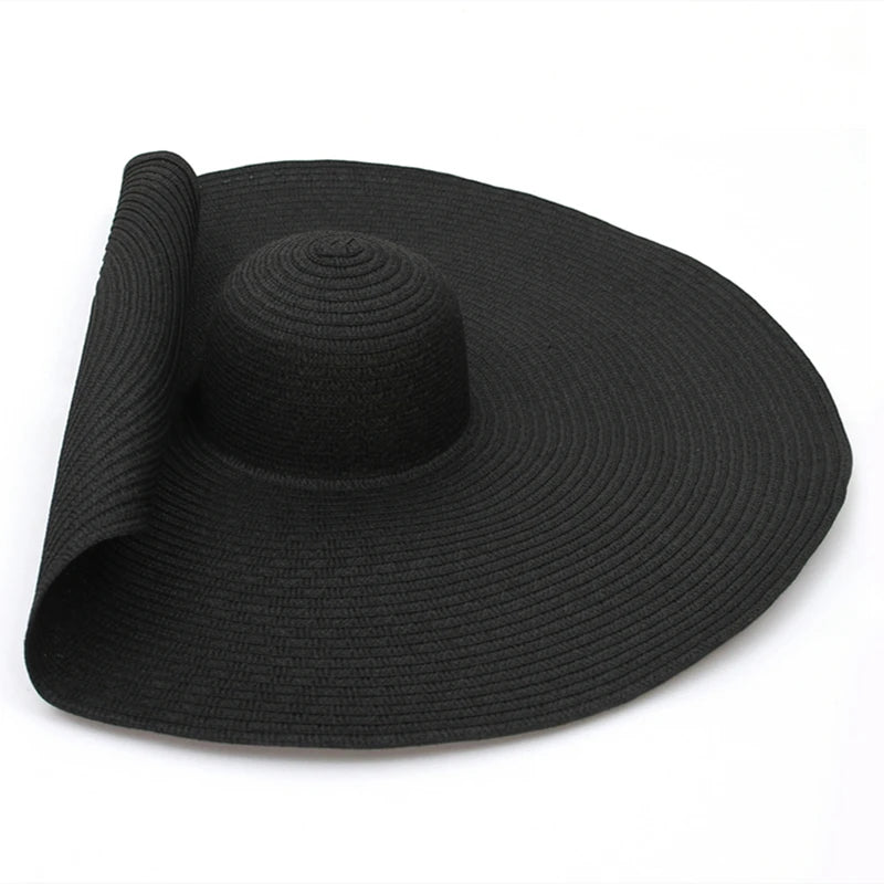 25CM Elegant Women Large Brim Sun Hat Outdoor Travel Hollow Out UV Protection Summer Straw Hat