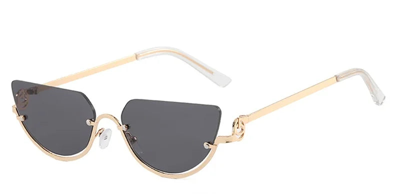New Lower Half-frame Cat-Eye Sunglasses, Luxury And High-End Metal Sunglasses, Retro Fashion Sunglasses With Concave Shape UV400