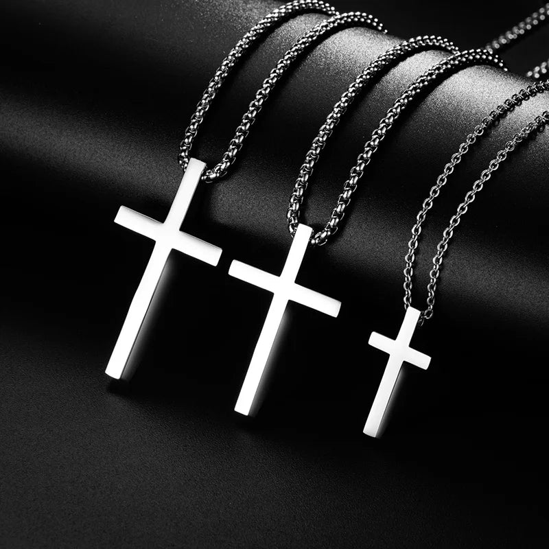 1 PC New Stainless Steel Cross Pendant Necklace for Men Women Minimalist Jewelry Male Female Necklaces Chokers Silver Color