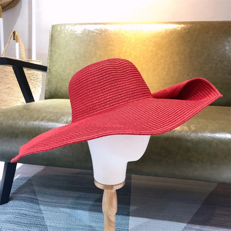White punk straw hat 25cm large brim hat wholesale sun hat ultra-thin breathable summer sun hat straw hat travel men and women