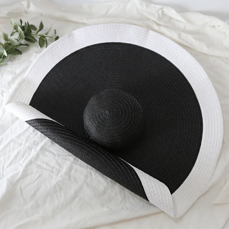 70cm Oversized Wide Brim Sun Hat Travel Large UV Protection Beach Straw Hats Women's Summer Floppy Foldable Chapeaux Wholesale