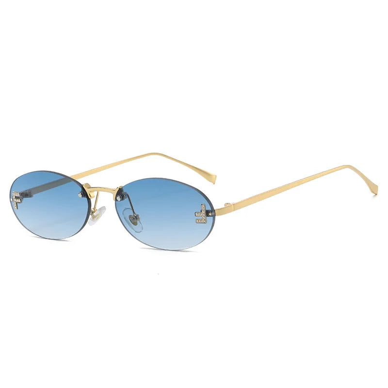 Rimless Retro Oval Sunglasses Cat Eye Sun Glasses Frameless F Letter UV400 Punk Sunglass Men Shade Driving Eyewear Gafas De Sol