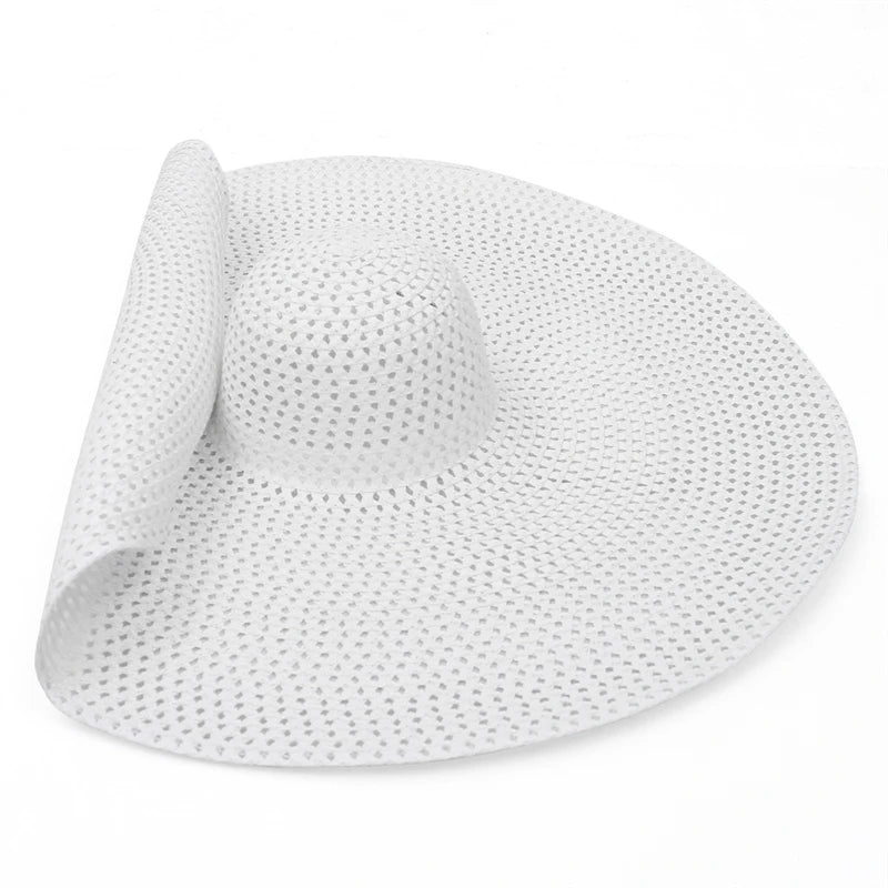 25CM Elegant Women Large Brim Sun Hat Outdoor Travel Hollow Out UV Protection Summer Straw Hat
