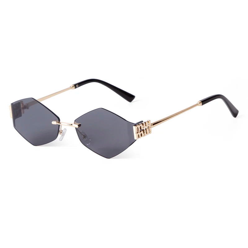 Trend Hexagon Rimless Sunglasses Women Men Brand Designer Gradient blue lens Polygon Metal Frame Driving Sun Glasses Shades Male