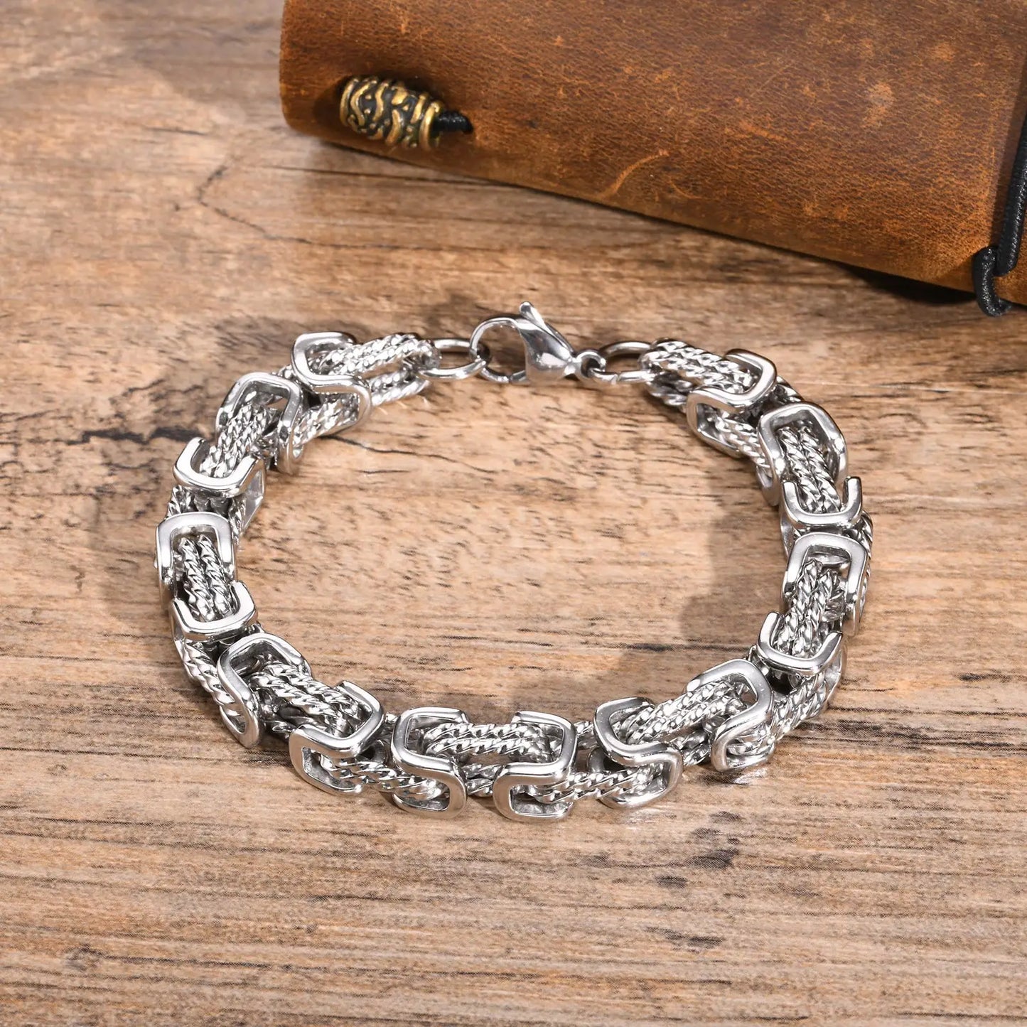Vnox 8mm Vintage Byzantine Bracelets for Men, Oxidized Bold Square Links Chain Wristband, Viking Punk Father's Day Gift to Dad