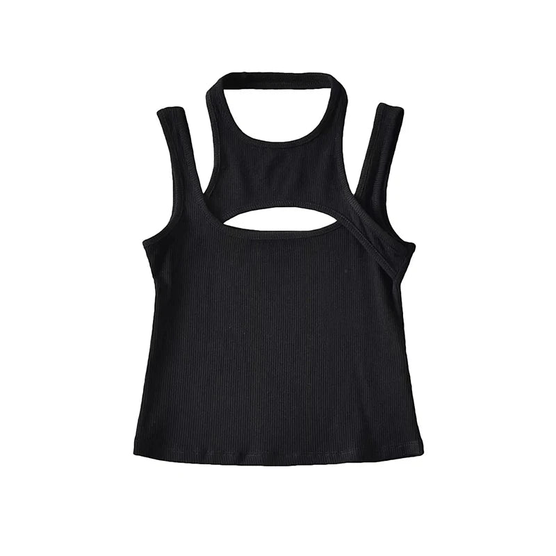 Asymmetrical Crop Top y2k E-girl Hollow Out Knitted Corset Top Sleeveless O Neck Mini Vest Basic Casual Sporty Summer