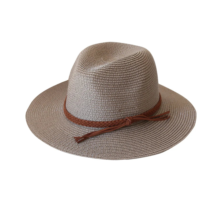 Womens Mens Wide Brim Straw Panama Hat Fedora Summer Beach UV Protection Sun Hat UPF Straw Hat for Women