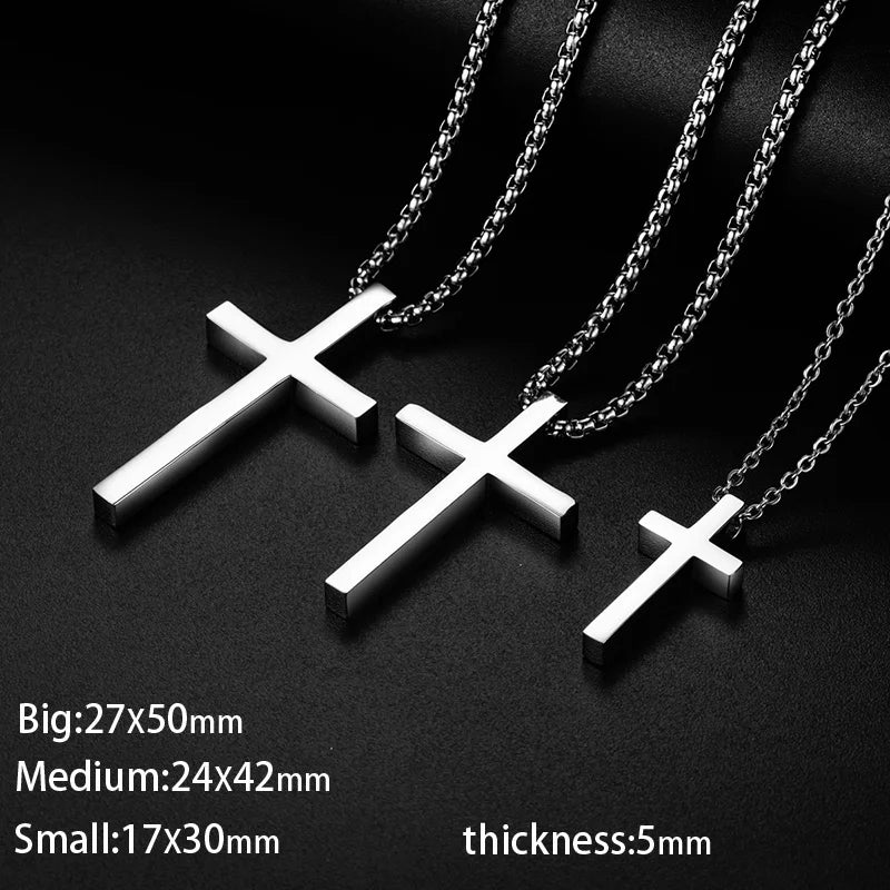 1 PC New Stainless Steel Cross Pendant Necklace for Men Women Minimalist Jewelry Male Female Necklaces Chokers Silver Color