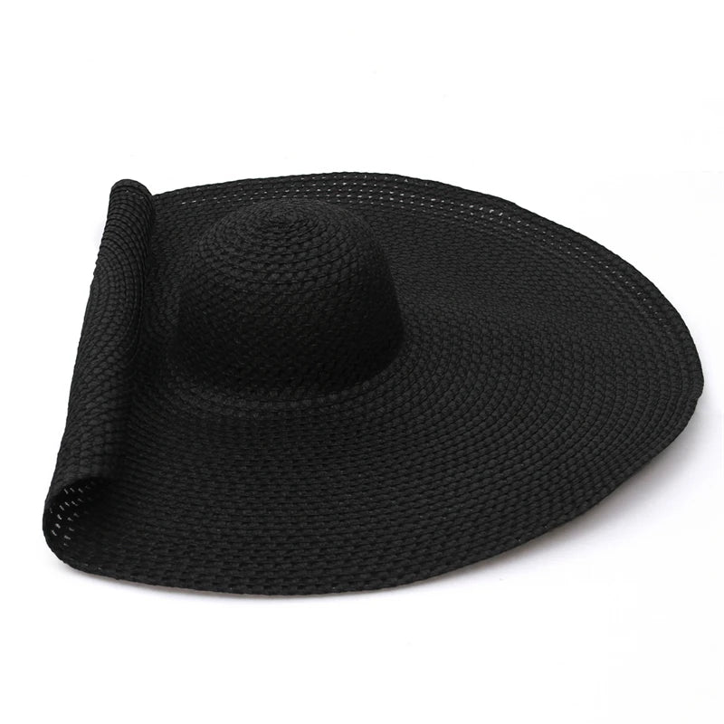 25CM Elegant Women Large Brim Sun Hat Outdoor Travel Hollow Out UV Protection Summer Straw Hat