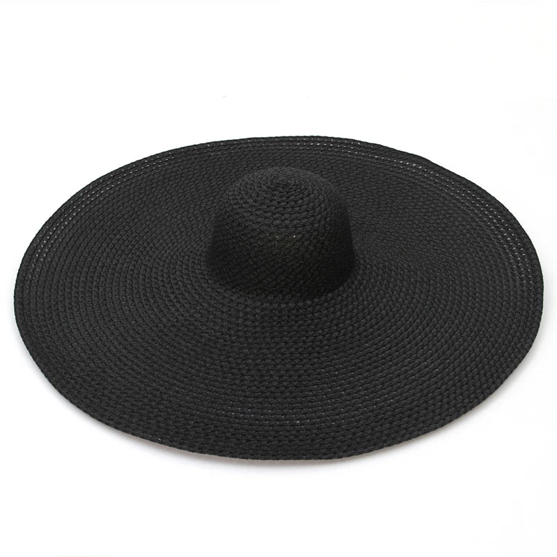 25CM Elegant Women Large Brim Sun Hat Outdoor Travel Hollow Out UV Protection Summer Straw Hat
