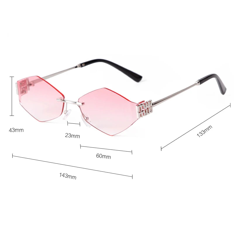 Trend Hexagon Rimless Sunglasses Women Men Brand Designer Gradient blue lens Polygon Metal Frame Driving Sun Glasses Shades Male