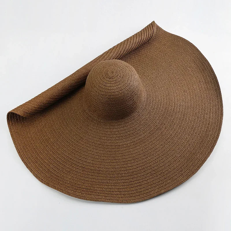 70cm Oversized Wide Brim Sun Hat Travel Large UV Protection Beach Straw Hats Women's Summer Floppy Foldable Chapeaux Wholesale