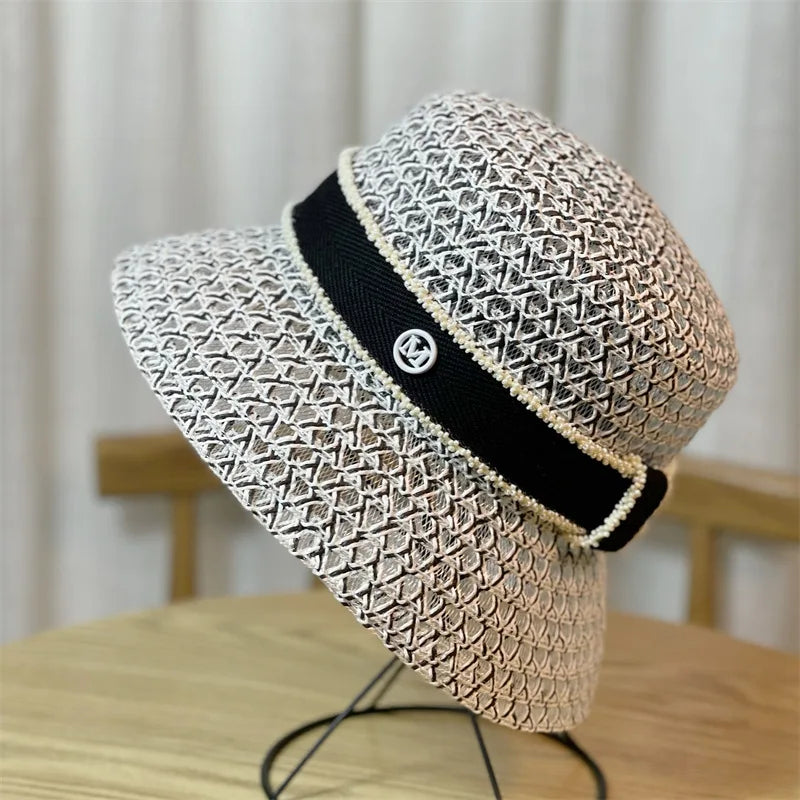 Women's Hat Bee Summer Straw Hat Flat Top Men's and Women's Straw Hat Sun Hat Beach Hat Rose Red Flat Top Straw Hat 골프모자