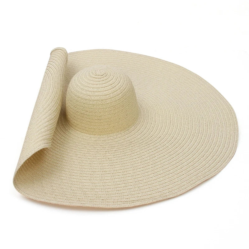 25CM Elegant Women Large Brim Sun Hat Outdoor Travel Hollow Out UV Protection Summer Straw Hat