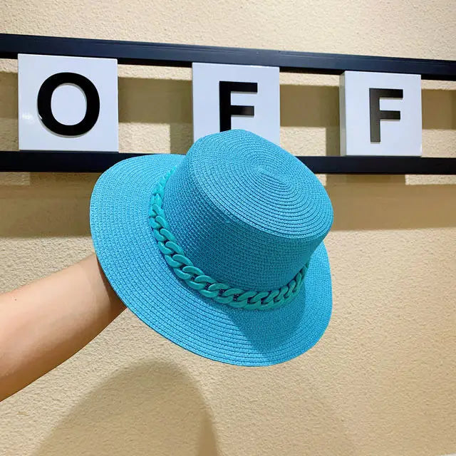 Women's Hat Bee Summer Straw Hat Flat Top Men's and Women's Straw Hat Sun Hat Beach Hat Rose Red Flat Top Straw Hat 골프모자