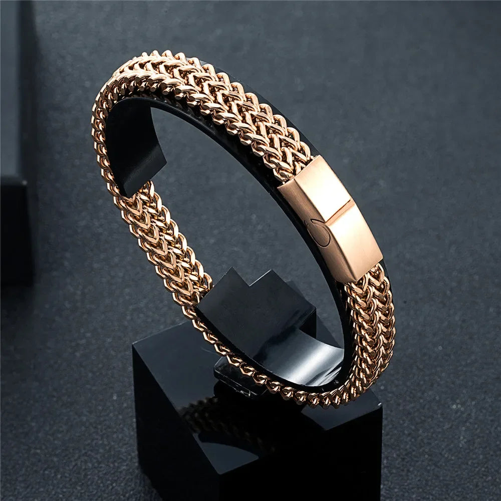 MKENDN 8MM Blue Stainless Steel Curb Chain Bracelet Men Women Chain Bracelets & Bangles Hip Hop Biker Jewelry Gifts