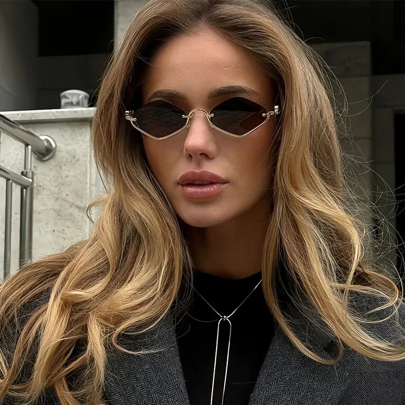 New Metal Half Frame Diamond Shaped Sunscreen Glasses Men's and Women's European and American Fashionable Small Frame Glasses