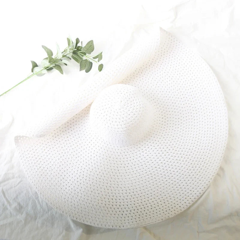 70cm Oversized Wide Brim Sun Hat Travel Large UV Protection Beach Straw Hats Women's Summer Floppy Foldable Chapeaux Wholesale