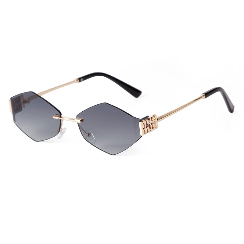 Trend Hexagon Rimless Sunglasses Women Men Brand Designer Gradient blue lens Polygon Metal Frame Driving Sun Glasses Shades Male