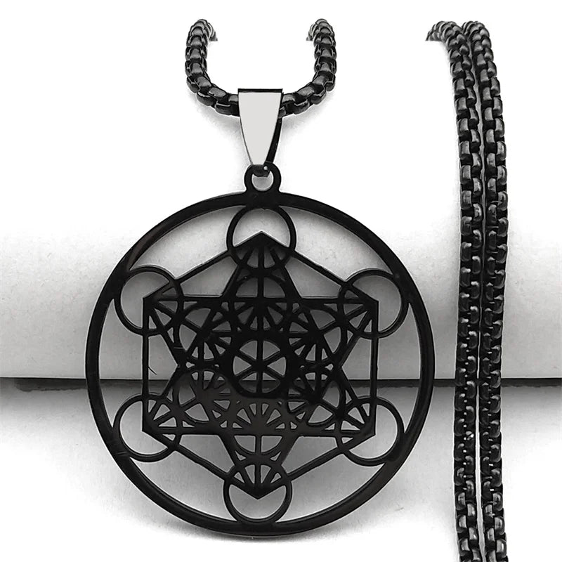 Yoga Hindu Buddhism 7 Chakra Stainless Steel Necklace Sacred Geometry Angel Seal Metatron Symbol Necklace Jewelry cadenas mujer