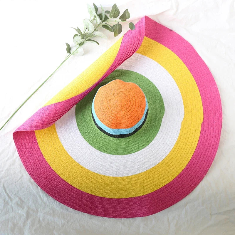 70cm Oversized Wide Brim Sun Hat Travel Large UV Protection Beach Straw Hats Women's Summer Floppy Foldable Chapeaux Wholesale