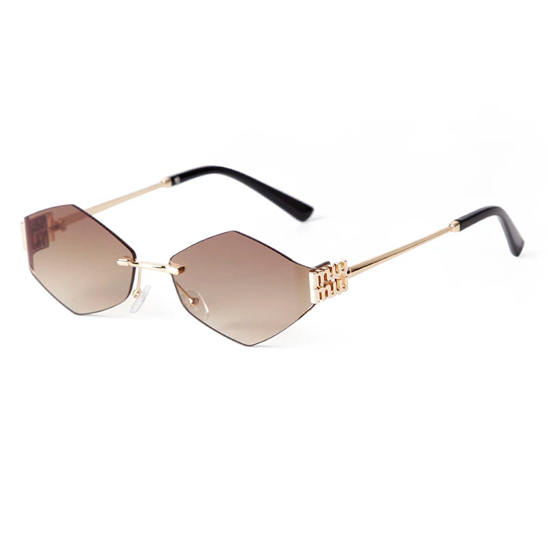 Trend Hexagon Rimless Sunglasses Women Men Brand Designer Gradient blue lens Polygon Metal Frame Driving Sun Glasses Shades Male