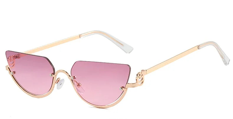 New Lower Half-frame Cat-Eye Sunglasses, Luxury And High-End Metal Sunglasses, Retro Fashion Sunglasses With Concave Shape UV400