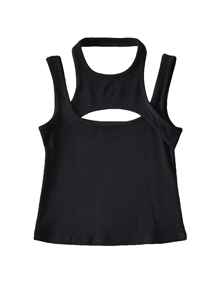 Asymmetrical Crop Top y2k E-girl Hollow Out Knitted Corset Top Sleeveless O Neck Mini Vest Basic Casual Sporty Summer