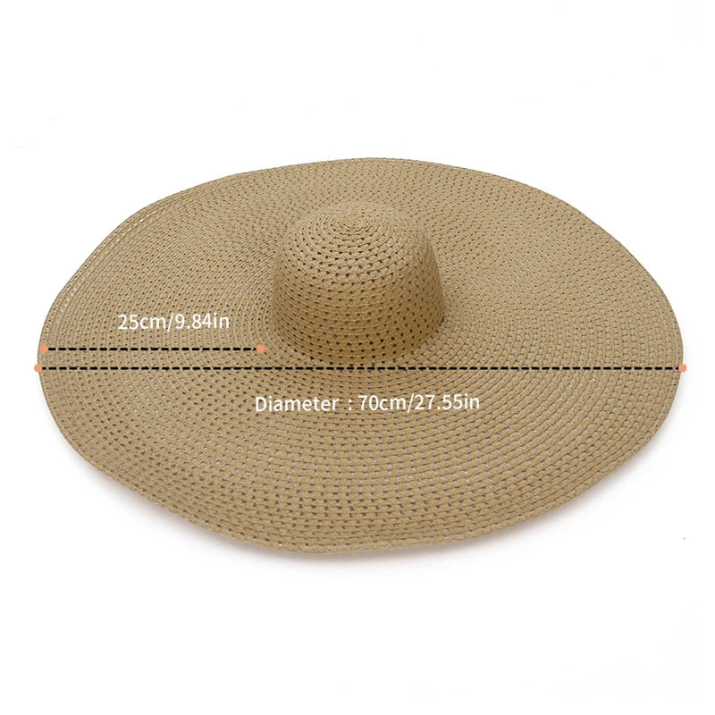 25CM Elegant Women Large Brim Sun Hat Outdoor Travel Hollow Out UV Protection Summer Straw Hat