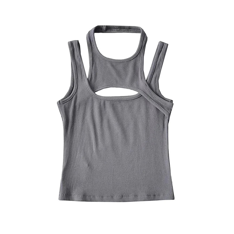 Asymmetrical Crop Top y2k E-girl Hollow Out Knitted Corset Top Sleeveless O Neck Mini Vest Basic Casual Sporty Summer
