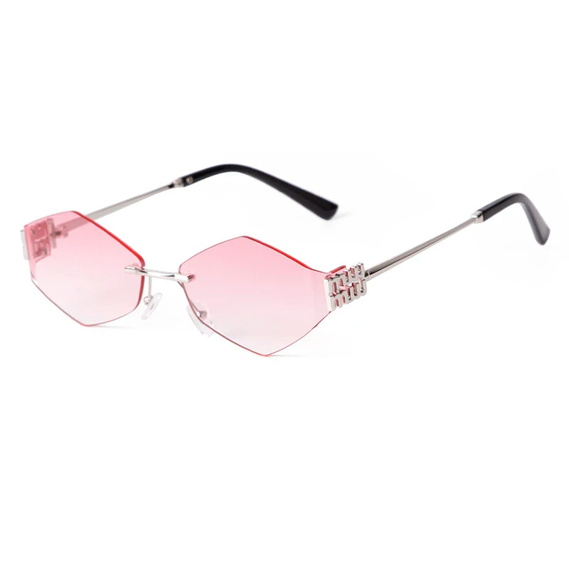 Trend Hexagon Rimless Sunglasses Women Men Brand Designer Gradient blue lens Polygon Metal Frame Driving Sun Glasses Shades Male