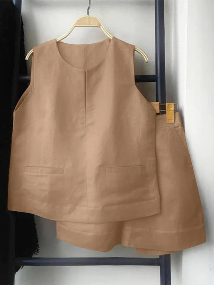 Casual Loose Sleeveless Tank and Shorts ZANZEA Women Summer 2pcs Short Sets Fashion Solid Tracksuit Sexy Pocket Matching Suits