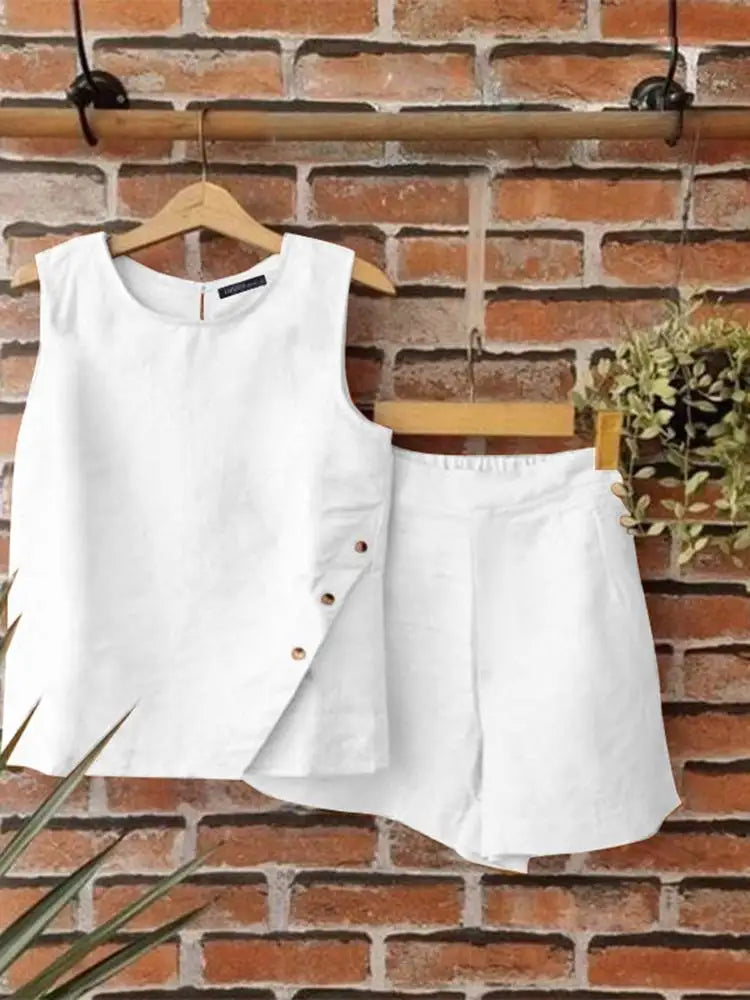 Casual Loose Sleeveless Tank and Shorts ZANZEA Women Summer 2pcs Short Sets Fashion Solid Tracksuit Sexy Pocket Matching Suits