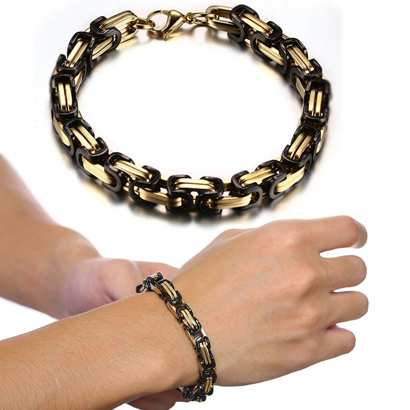 Men's Byzantine Chain Bracelet for Boys, 4/5/6/8MM Wide Stainless Steel Link Wristband,Gifts for Him