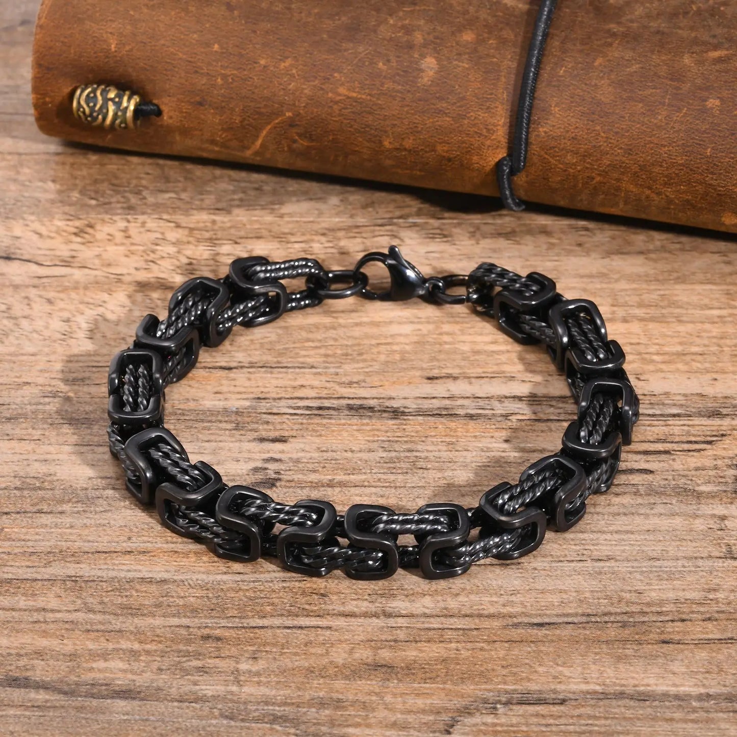 Vnox 8mm Vintage Byzantine Bracelets for Men, Oxidized Bold Square Links Chain Wristband, Viking Punk Father's Day Gift to Dad
