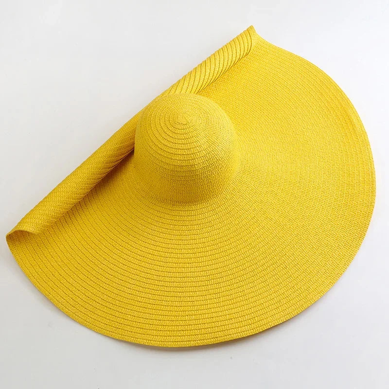 70cm Oversized Wide Brim Sun Hat Travel Large UV Protection Beach Straw Hats Women's Summer Floppy Foldable Chapeaux Wholesale