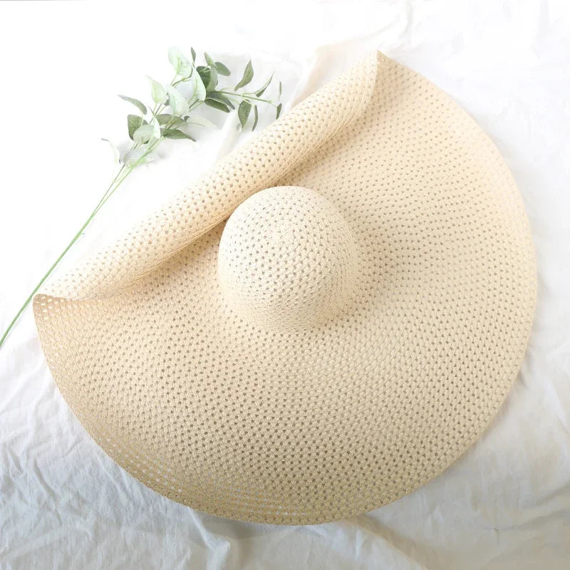 70cm Oversized Wide Brim Sun Hat Travel Large UV Protection Beach Straw Hats Women's Summer Floppy Foldable Chapeaux Wholesale