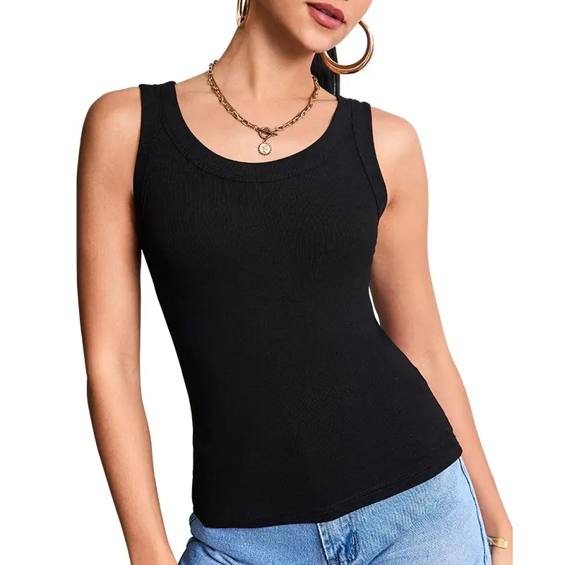 European and American Size Ladies Suspender Vest Sleeveless Top Solid Color Sexy Thread Bottoming Vest for Four Seasons.