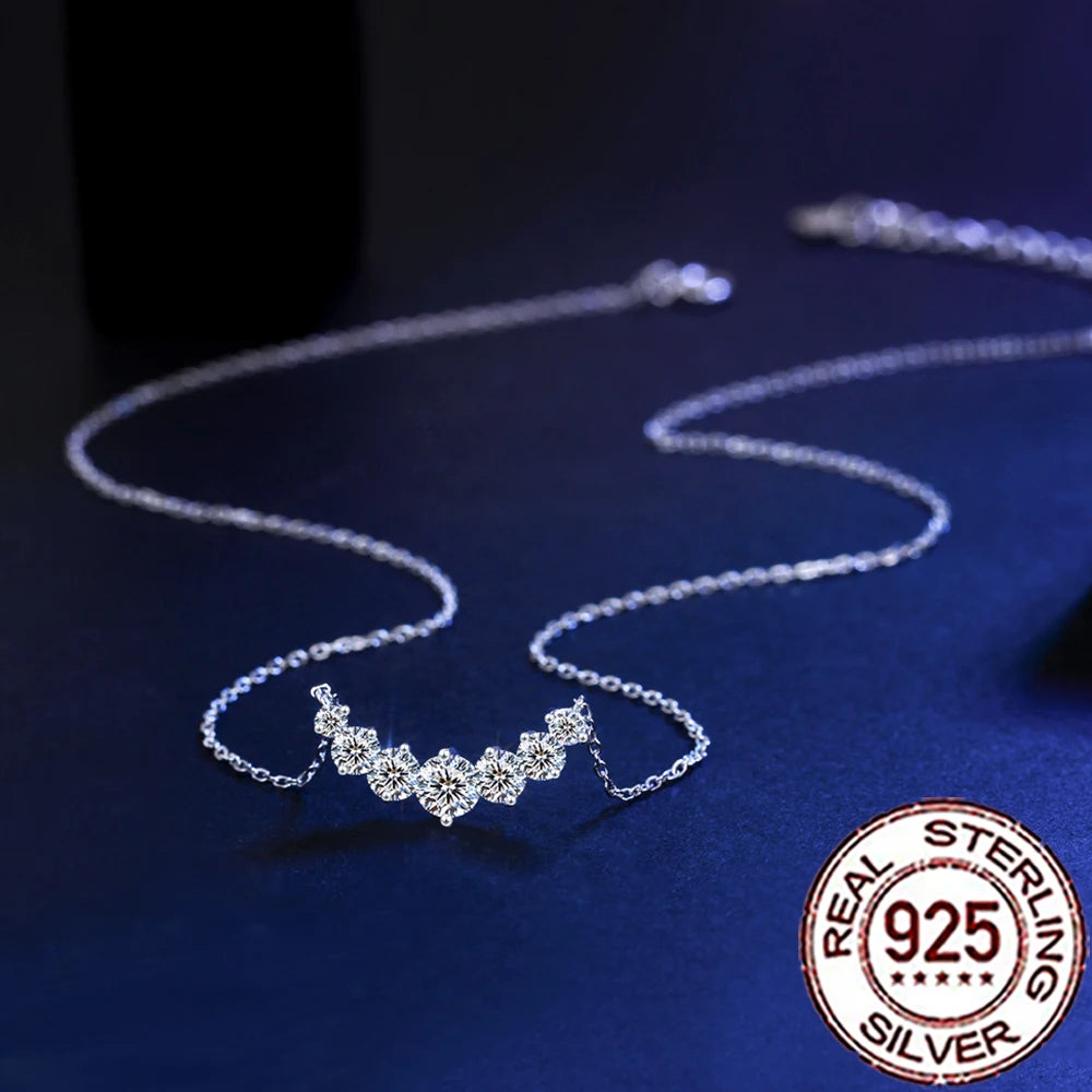 CWWZircons Pure 925 Sterling Silver Round Cubic Zirconia Pendant Necklaces Fine Chain Festive Party Jewelry Gift for Women SD042
