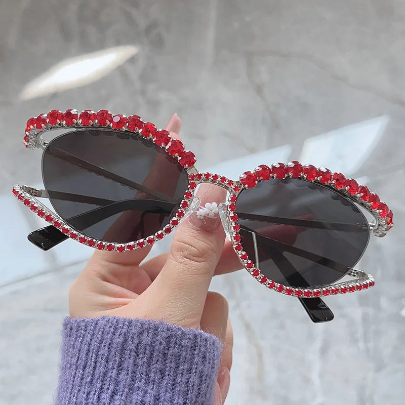 2023 Fashion Luxury Crystal Shiny Sunglasses Women Sexy Cat Eye Rhinestone Party Elegant Sun Glasses Female Shades Oculos De Sol