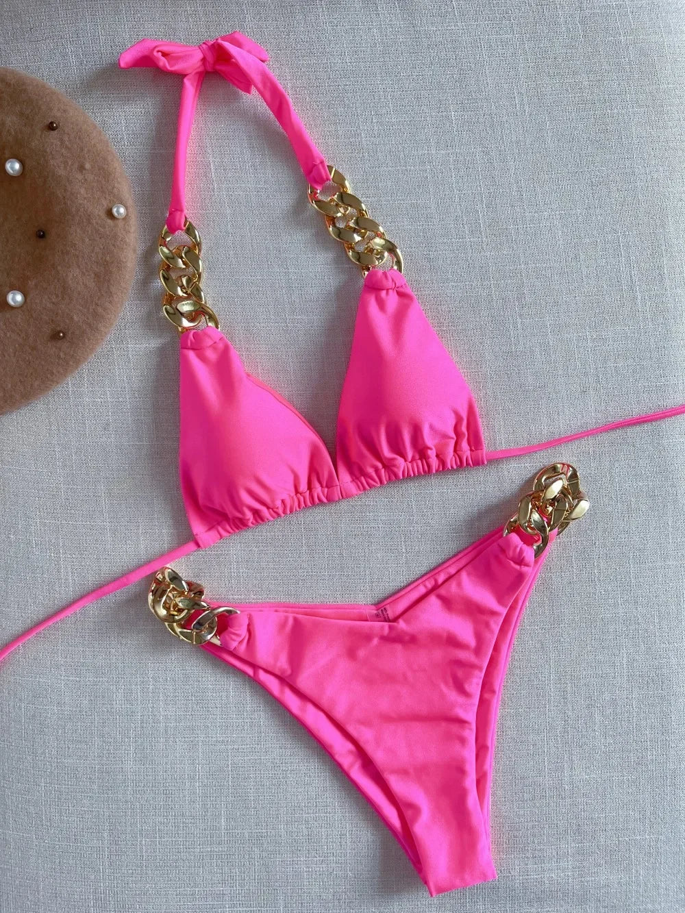 2025 New Sexy Push Up Bikini Micro Chain Summer Soft Fabric Entry Luxury Swimsuit Women Two Pieces Set Bathing Suit Beach Wear