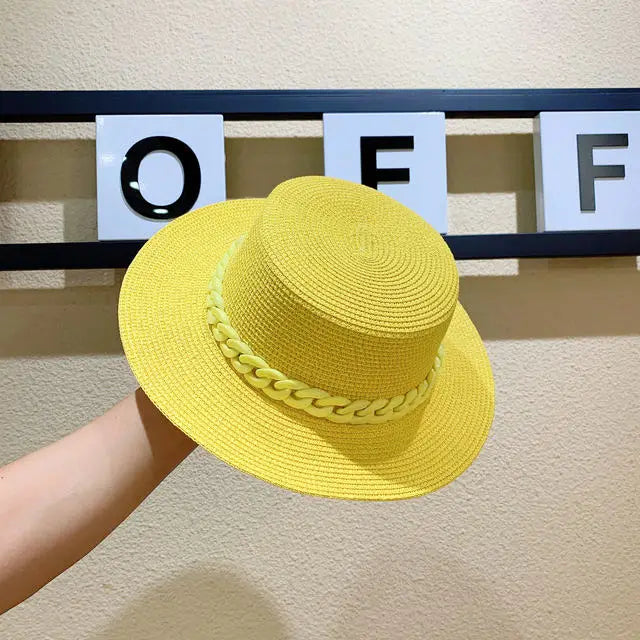 Women's Hat Bee Summer Straw Hat Flat Top Men's and Women's Straw Hat Sun Hat Beach Hat Rose Red Flat Top Straw Hat 골프모자