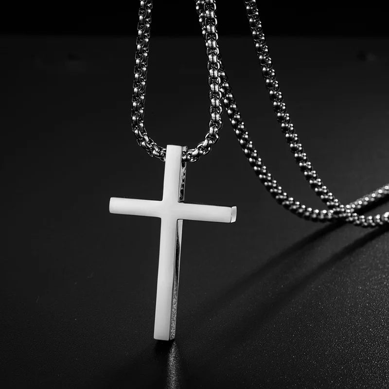 1 PC New Stainless Steel Cross Pendant Necklace for Men Women Minimalist Jewelry Male Female Necklaces Chokers Silver Color