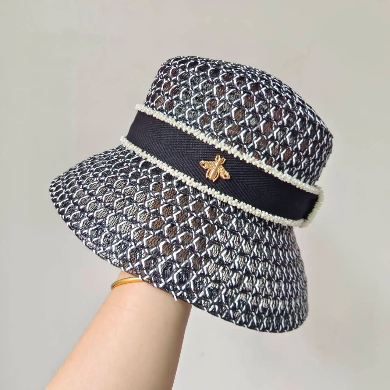 Women's Hat Bee Summer Straw Hat Flat Top Men's and Women's Straw Hat Sun Hat Beach Hat Rose Red Flat Top Straw Hat 골프모자