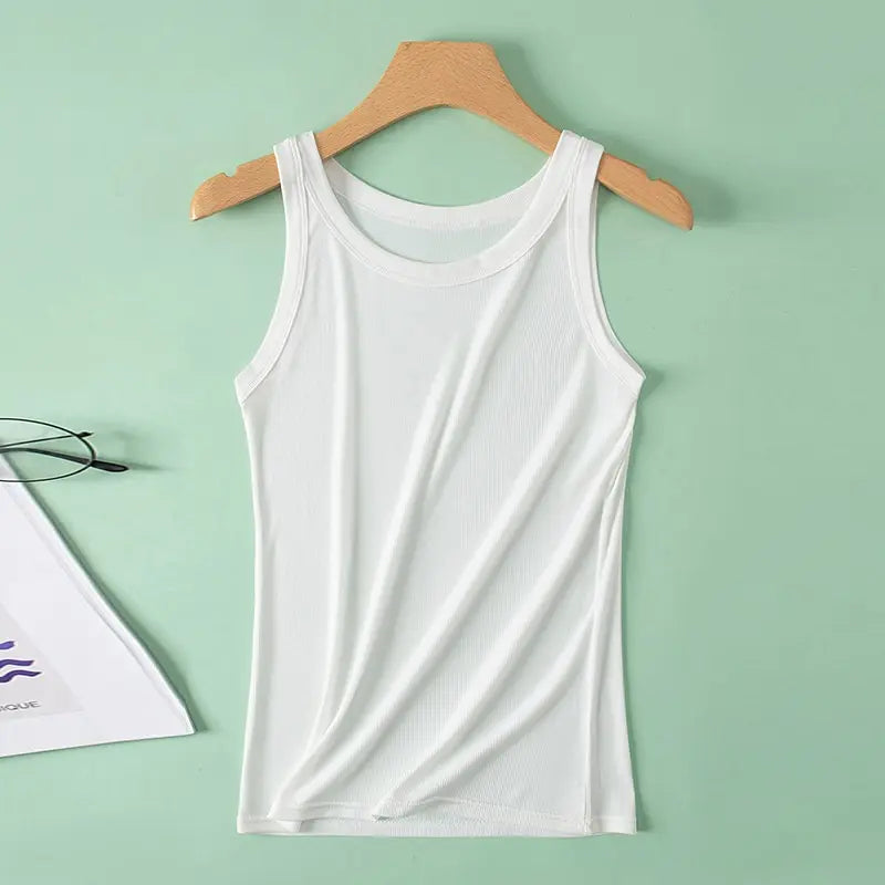 European and American Size Ladies Suspender Vest Sleeveless Top Solid Color Sexy Thread Bottoming Vest for Four Seasons.