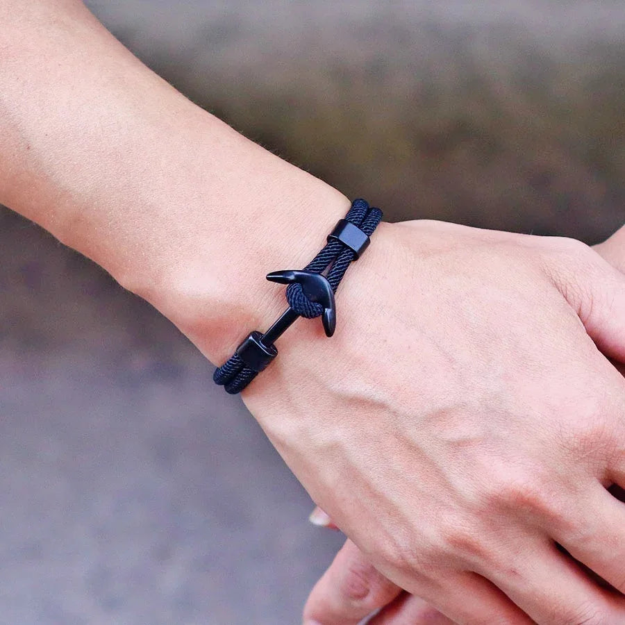 Stylish Nautical Anchor Bracelet For Men Double Layer Grade A 4mm Round Rope Braslet Outdoor Sports Cycling Casual Accessories